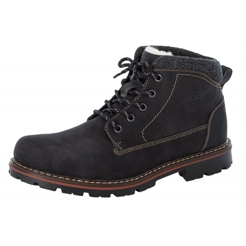 Rieker Herren Schnürboots Schwarz 37730-00 Schuhe