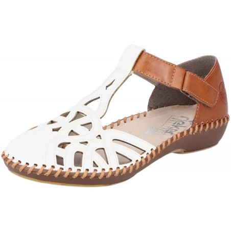 Rieker Damen Sandale Weiß Braun M1678-80 Schuhe