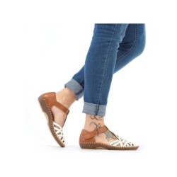 Rieker Damen Sandale Weiß Braun M1678-80 Schuhe