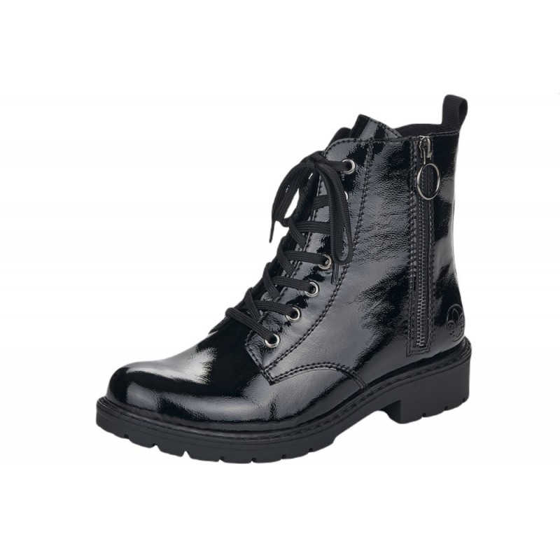 Rieker Damen Lack Boots Schwarz Y9111-00 Schuhe