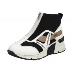 Rieker Damen Slipper weiß schwarz N6360-00 Schuhe