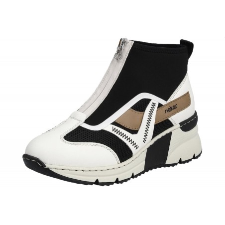 Rieker Damen Slipper weiß schwarz N6360-00 Schuhe