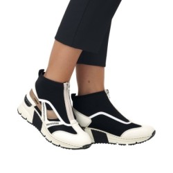 Rieker Damen Slipper weiß schwarz N6360-00 Schuhe