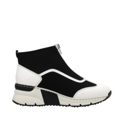 Rieker Damen Slipper weiß schwarz N6360-00 Schuhe
