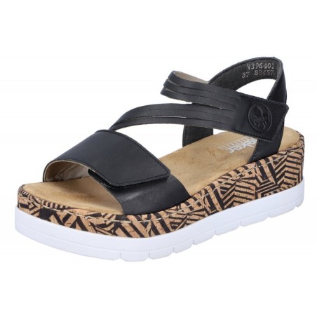 Rieker Damen Keilsandalette Schwarz V3964-01 Schuhe