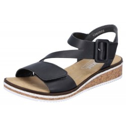 Rieker Damen Keilsandalette Schwarz V3660-02 Schuhe