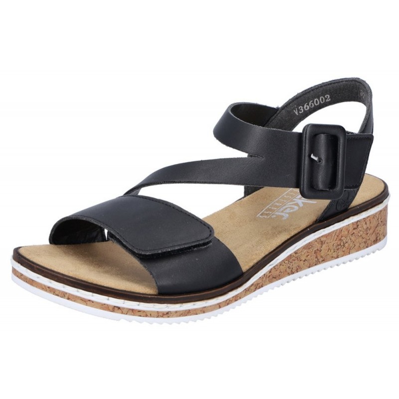 Rieker Damen Keilsandalette Schwarz V3660-02 Schuhe