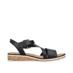 Rieker Damen Keilsandalette Schwarz V3660-02 Schuhe