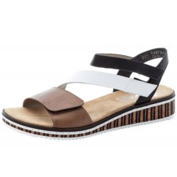 Rieker Damen Keilsandalette Beige Weiß V3670-64 Schuhe