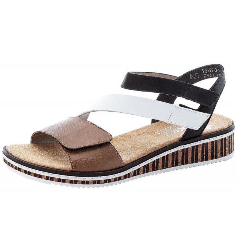 Rieker Damen Keilsandalette Beige Weiß V3670-64 Schuhe
