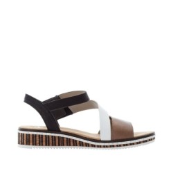Rieker Damen Keilsandalette Beige Weiß V3670-64 Schuhe