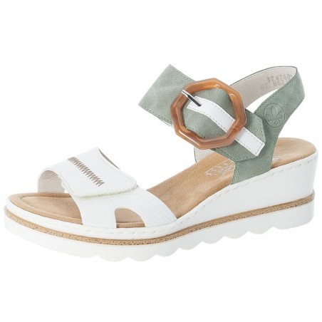 Rieker Damen Sandalette Weiß Mint mit Schnalle 67476-81 Schuhe