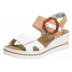 Rieker Damen Sandalette Weiß Apricot mit Schnalle 67476-38 Schuhe