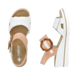 Rieker Damen Sandalette Weiß Apricot mit Schnalle 67476-38 Schuhe