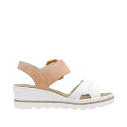 Rieker Damen Sandalette Weiß Apricot mit Schnalle 67476-38 Schuhe