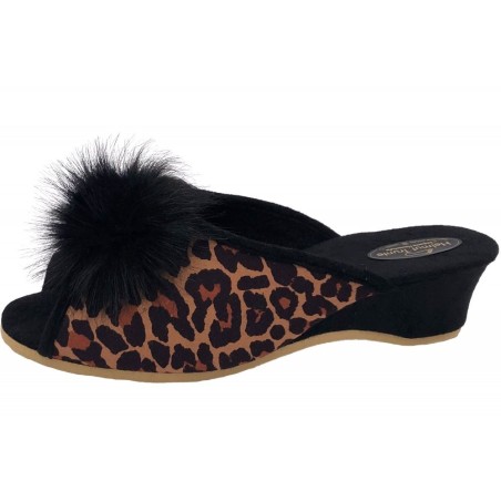 Trunte Damen Hausschuhe Leopard mit Pompon 15040 Schuhe