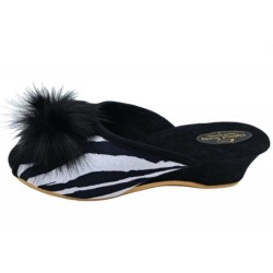 Trunte Damen Hausschuhe Zebra mit Pompon 15042 Schuhe