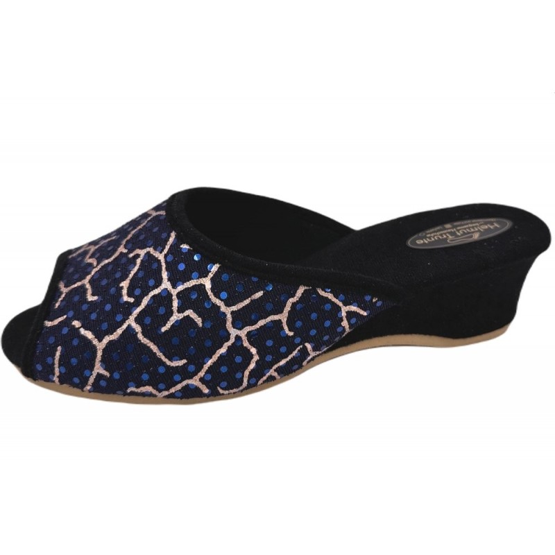 Trunte Hausschuhe Blau Gold 15010 Schuhe