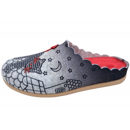 Damen Hausschuh Filz Pantoffel Katze 507430004 Schuhe
