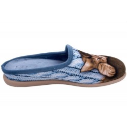 Damen Hausschuh Pantoffel Katze Blau 511050068 Schuhe