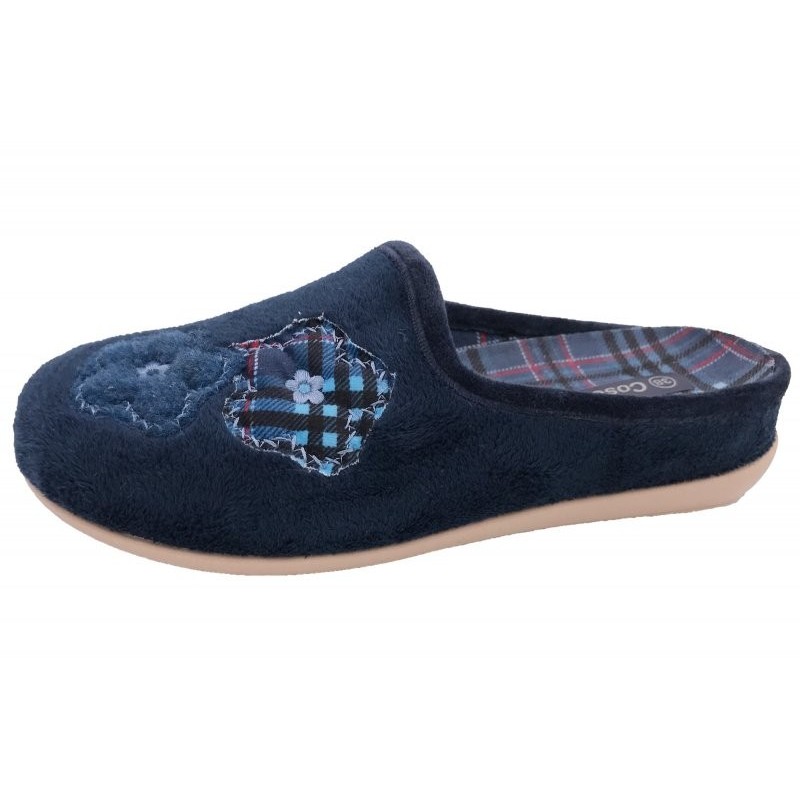 Damen Hausschuh Pantoffel Blau Blume 50-5233-d1 Schuhe