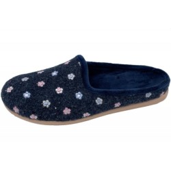 Damen Hausschuh Pantoffel Blau Blume 209-0103-D6 Schuhe