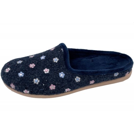Damen Hausschuh Pantoffel Blau Blume 209-0103-D6 Schuhe