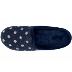 Damen Hausschuh Pantoffel Blau Blume 209-0103-D6 Schuhe