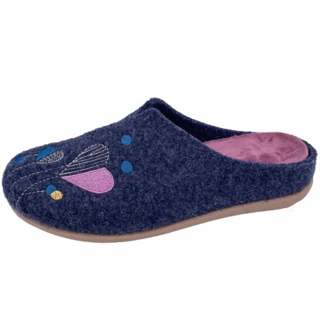 Damen Hausschuh Filz Pantoffel Blau 511-10-0043 Schuhe