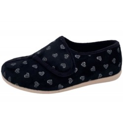 Damen Hausschuh Schwarz Herzchen 219-0037-A1 Schuhe