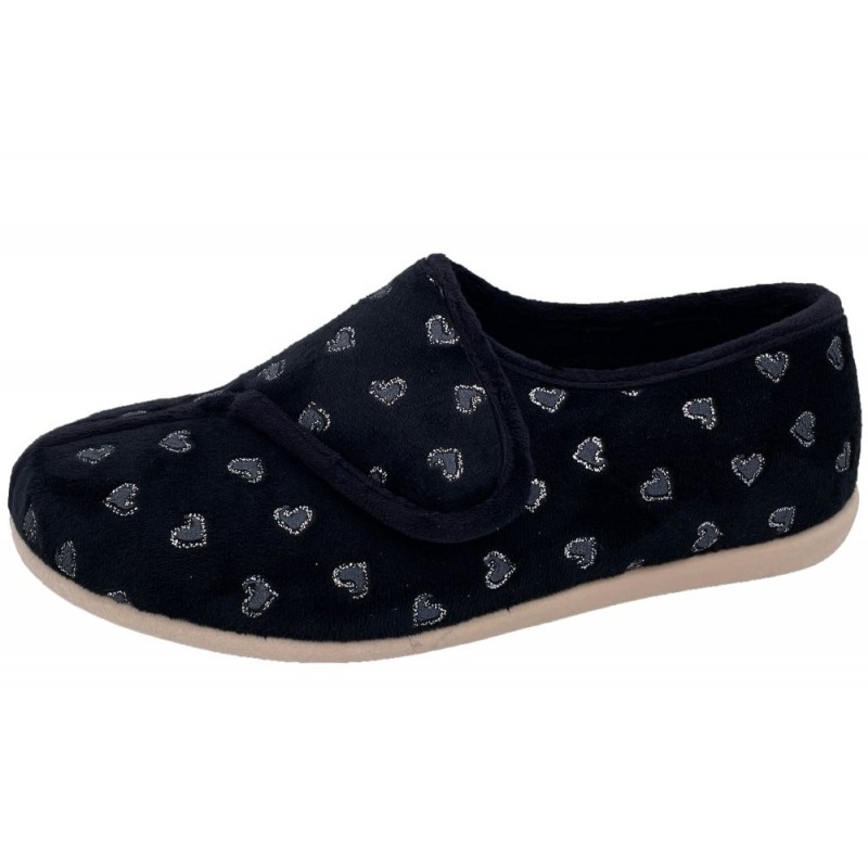 Damen Hausschuh Schwarz Herzchen 219-0037-A1 Schuhe