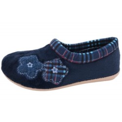 Damen Hausschuh Blau Blume 51-5076-d1 Schuhe