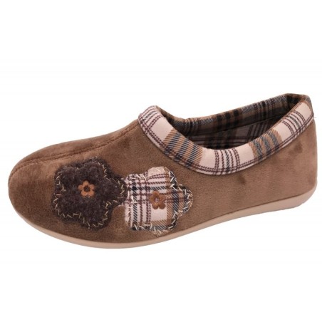 Damen Hausschuh Braun Blume 51-5060-b1 Schuhe