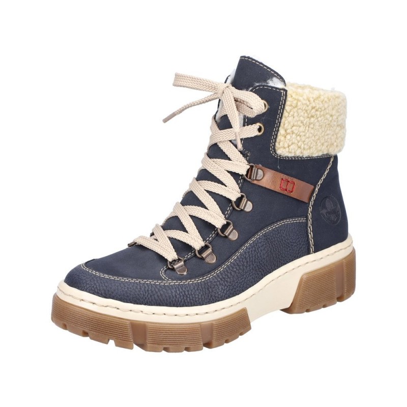 Rieker Damen Schnürboots Blau Kombi X8638-14 Schuhe