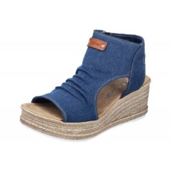 Rieker Damen Keilsandale Jeans Blau 68791-12 Schuhe