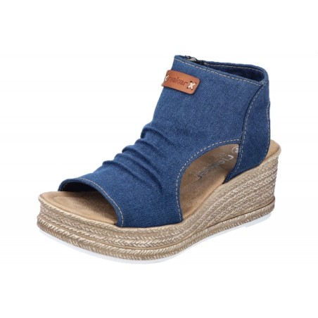 Rieker Damen Keilsandale Jeans Blau 68791-12 Schuhe