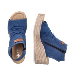 Rieker Damen Keilsandale Jeans Blau 68791-12 Schuhe